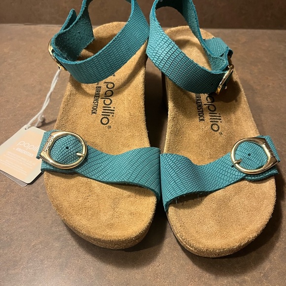 Birkenstock Papillo Wedge Sandals with Teal Adjustable Straps NWT - Picture 1 of 9
